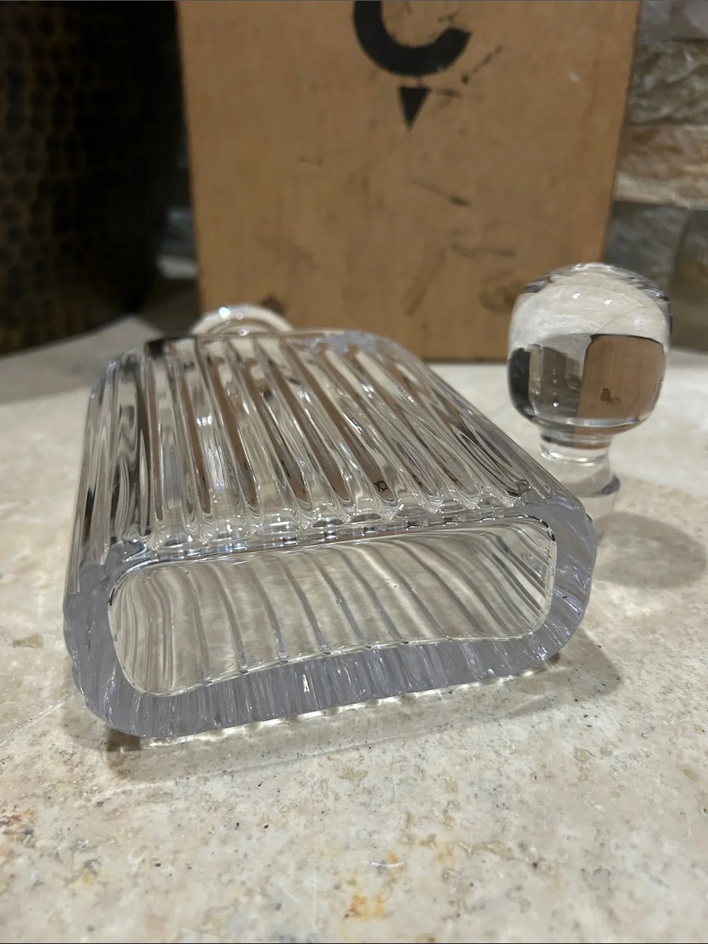 vintage Atlantis crystal ribbed decanter with Stopper